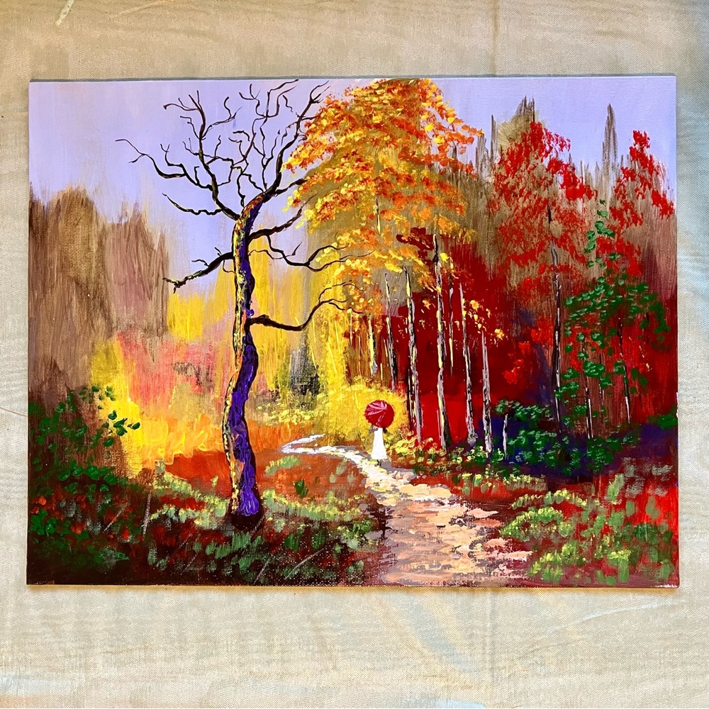 Acrylic Forest Landscape Painting, 11x14"